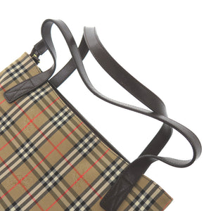美品 バーバリー ノバチェック ロゴマーク レザーハンドバッグ キャンバス レザー ブラウン 1105【中古】BURBERRY
