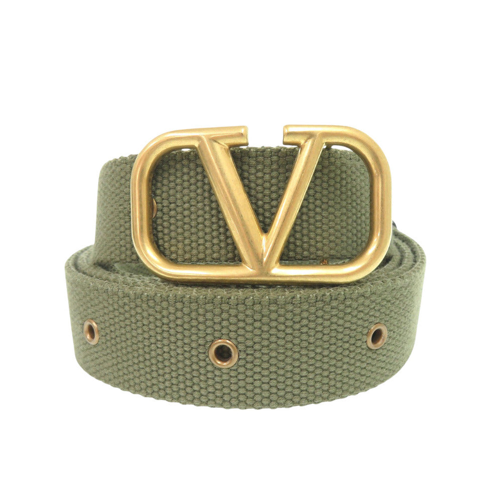 新品同様 ヴァレンティノ Vロゴ TY0T0R45TIB キャンバス アーミー グリーン ベルト 1122【中古】VALENTINO メンズ