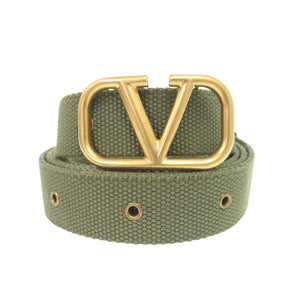 新品同様 ヴァレンティノ Vロゴ TY0T0R45TIB キャンバス アーミー グリーン ベルト 1122【中古】VALENTINO メンズ