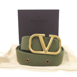 新品同様 ヴァレンティノ Vロゴ TY0T0R45TIB キャンバス アーミー グリーン ベルト 1122【中古】VALENTINO メンズ