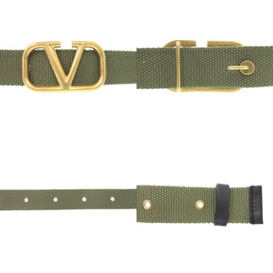 新品同様 ヴァレンティノ Vロゴ TY0T0R45TIB キャンバス アーミー グリーン ベルト 1122【中古】VALENTINO メンズ
