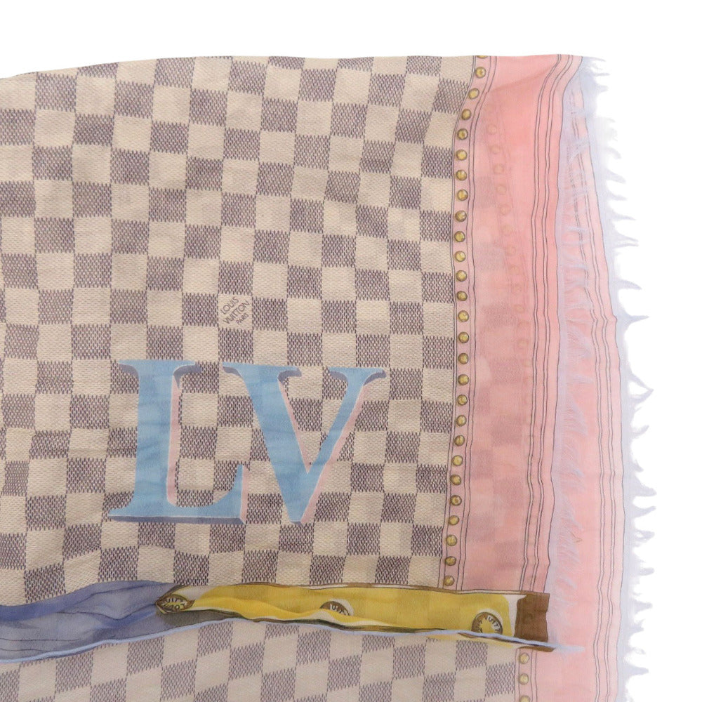 美品 ルイ ヴィトン エトール トランク M70744 コットン ダミエアズール ピンク ブルー イエロー ショール LV 1224【中古】LOUIS VUITTON