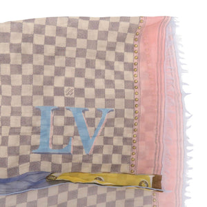 美品 ルイ ヴィトン エトール トランク M70744 コットン ダミエアズール ピンク ブルー イエロー ショール LV 1224【中古】LOUIS VUITTON