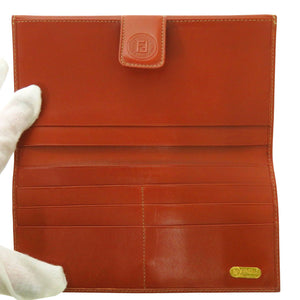 美品 フェンディ ペカン Wホック 二つ折り長財布 2804 1339 B078 レザー ゴールド ブラウン 1241【中古】FENDI