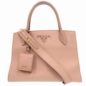 美品 プラダ モノクローム 1BA155 サフィアーノレザー ピンクベージュ 2WAYハンドバッグ 1277【中古】PRADA