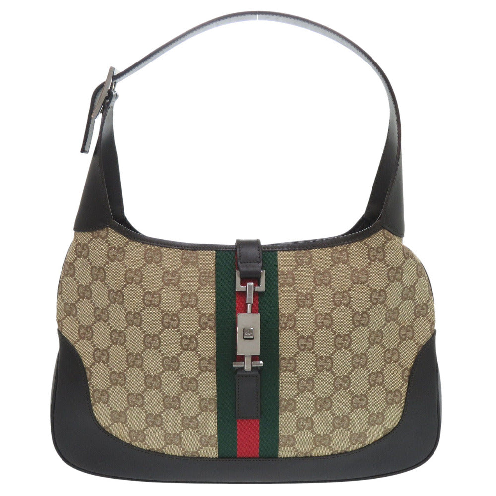 美品 グッチ GGキャンバス ジャッキー シェリー ワンショルダー 00963 レザー ブラウン ベージュ ブラック ショルダーバッグ 1282 【中古】 GUCCI
