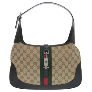 美品 グッチ GGキャンバス ジャッキー シェリー ワンショルダー 00963 レザー ブラウン ベージュ ブラック ショルダーバッグ 1282 【中古】 GUCCI
