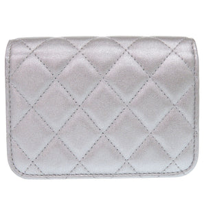 美品 シャネル ミニマトラッセ スターモチーフ チェーンカードケース ラインストーン レザー シルバー ミニバッグ 財布 1291【中古】CHANEL