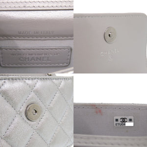 美品 シャネル ミニマトラッセ スターモチーフ チェーンカードケース ラインストーン レザー シルバー ミニバッグ 財布 1291【中古】CHANEL