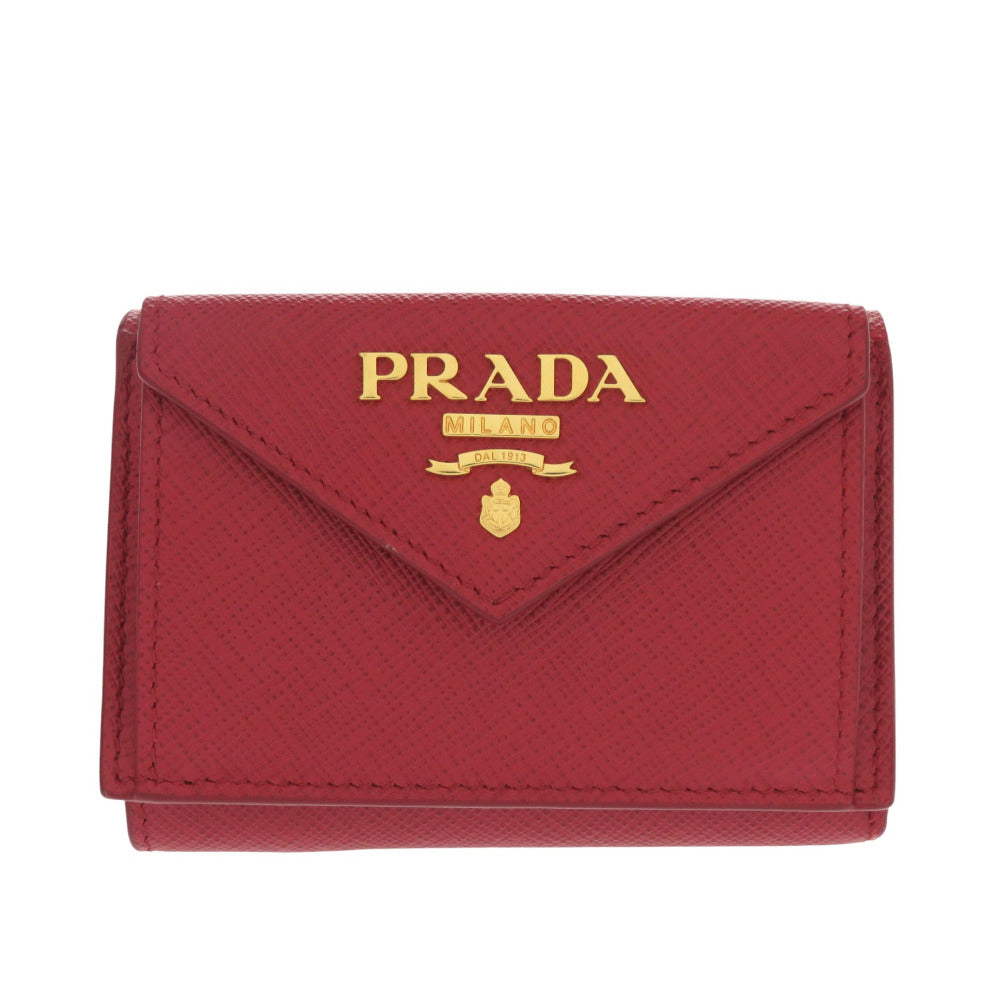 未使用 プラダ 1MH021 レザー サフィアーノメタル レッド 三つ折り財布 赤 1295【中古】PRADA