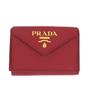未使用 プラダ 1MH021 レザー サフィアーノメタル レッド 三つ折り財布 赤 1295【中古】PRADA