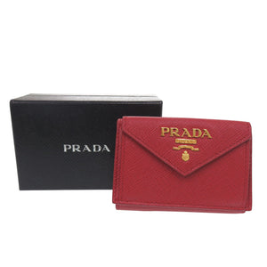 未使用 プラダ 1MH021 レザー サフィアーノメタル レッド 三つ折り財布 赤 1295【中古】PRADA