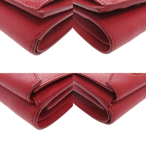 未使用 プラダ 1MH021 レザー サフィアーノメタル レッド 三つ折り財布 赤 1295【中古】PRADA