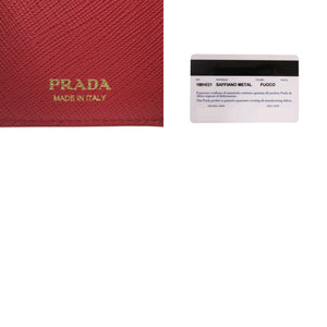 未使用 プラダ 1MH021 レザー サフィアーノメタル レッド 三つ折り財布 赤 1295【中古】PRADA