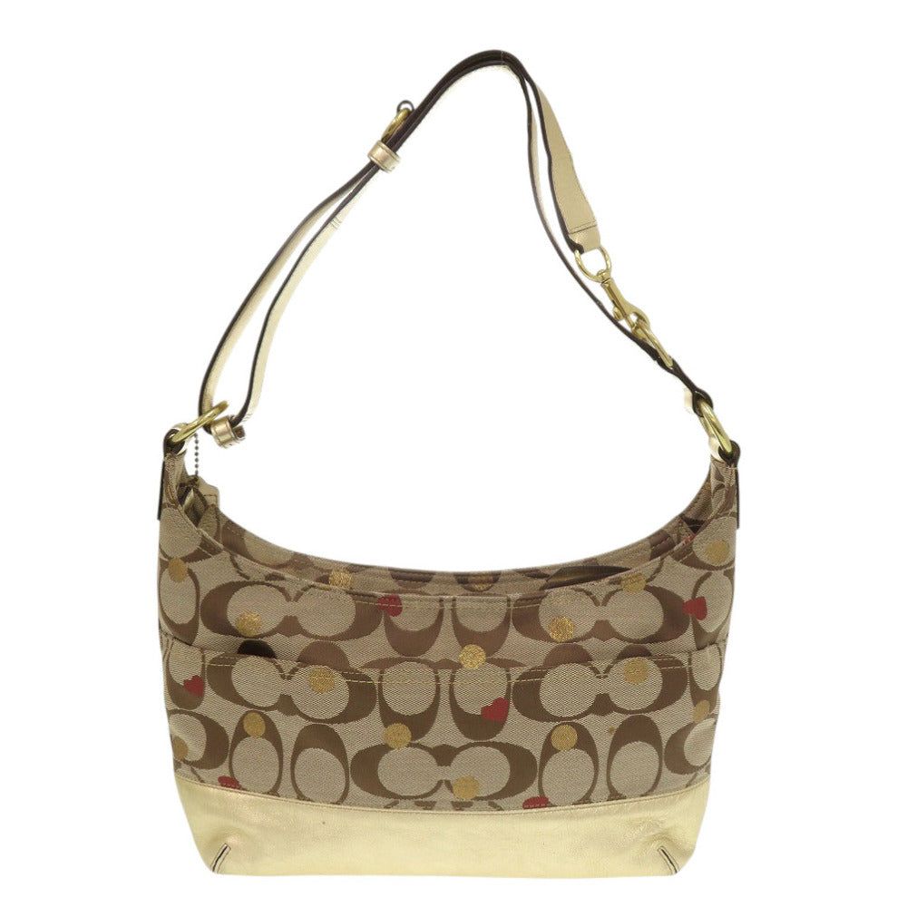 コーチ シグネチャー F18884 キャンバス レザー ブラウン ゴールド ショルダーバッグ 1325【中古】COACH