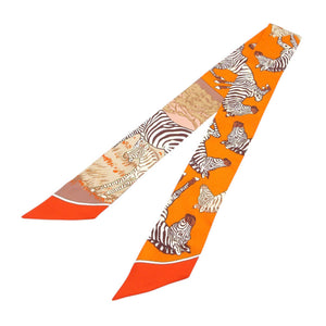 新品同様 エルメス ツイリー ゼブラ スカーフ シルク オレンジ/マルチカラー 1359【中古】HERMES
