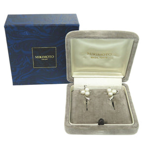 美品 ミキモト リボン パール 真珠 シルバー ホワイト イヤリング 1360【中古】MIKIMOTO