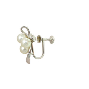 美品 ミキモト リボン パール 真珠 シルバー ホワイト イヤリング 1360【中古】MIKIMOTO