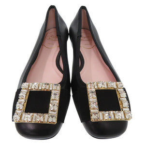 未使用 ロジェヴィヴィエ クリスタル バックル パンプス フラットシューズ レザー ブラック 1367【中古】Roger Vivier