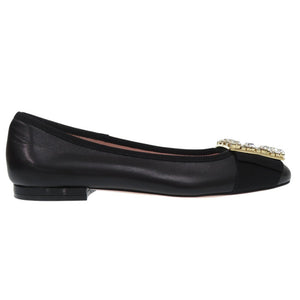 未使用 ロジェヴィヴィエ クリスタル バックル パンプス フラットシューズ レザー ブラック 1367【中古】Roger Vivier