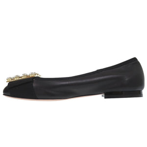 未使用 ロジェヴィヴィエ クリスタル バックル パンプス フラットシューズ レザー ブラック 1367【中古】Roger Vivier