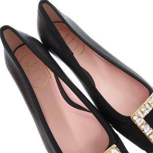 未使用 ロジェヴィヴィエ クリスタル バックル パンプス フラットシューズ レザー ブラック 1367【中古】Roger Vivier