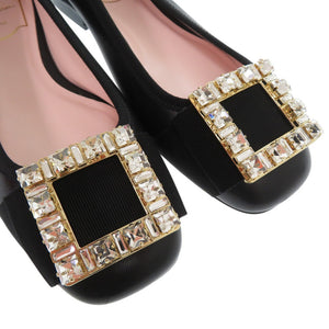 未使用 ロジェヴィヴィエ クリスタル バックル パンプス フラットシューズ レザー ブラック 1367【中古】Roger Vivier