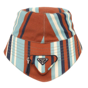 新品同様 プラダ トライアングルロゴ ストライプ サイズXL コットン マルチカラー バケットハット 帽子 1378【中古】PRADA