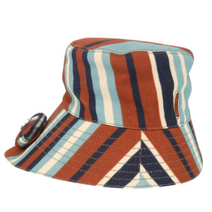新品同様 プラダ トライアングルロゴ ストライプ サイズXL コットン マルチカラー バケットハット 帽子 1378【中古】PRADA