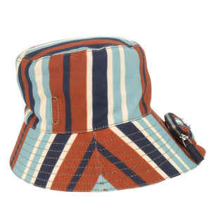 新品同様 プラダ トライアングルロゴ ストライプ サイズXL コットン マルチカラー バケットハット 帽子 1378【中古】PRADA