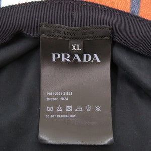 新品同様 プラダ トライアングルロゴ ストライプ サイズXL コットン マルチカラー バケットハット 帽子 1378【中古】PRADA