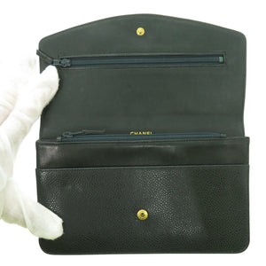 美品 シャネル キャビアスキン ブラック 5番台 A01434 ゴールド金具 ココマーク 二つ折り長財布 1398 【中古】 CHANEL