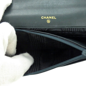 美品 シャネル キャビアスキン ブラック 5番台 A01434 ゴールド金具 ココマーク 二つ折り長財布 1398 【中古】 CHANEL