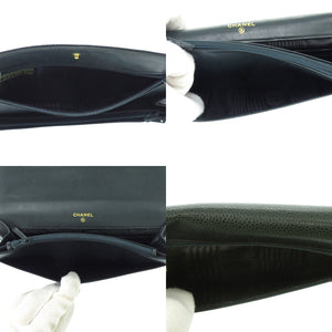 美品 シャネル キャビアスキン ブラック 5番台 A01434 ゴールド金具 ココマーク 二つ折り長財布 1398 【中古】 CHANEL