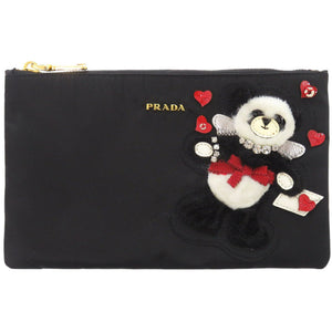 美品 プラダ パンダ ナイロン ブラック ポーチ 黒 1403【中古】PRADA