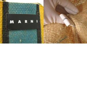 美品 マルニ カナパ トート ストライプ 麻 ベージュ イエロー ブルー トートバッグ 1422【中古】MARNI