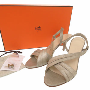 美品 エルメス メタリック サンダル レザー ベージュゴールド 1434【中古】HERMES
