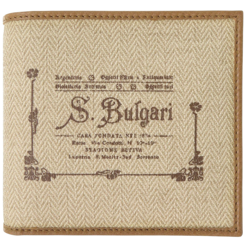 未使用 ブルガリ COLLEZIONE1910 キャンバス/カーフレザー ベージュ 二つ折り財布 1439【中古】BVLGARI