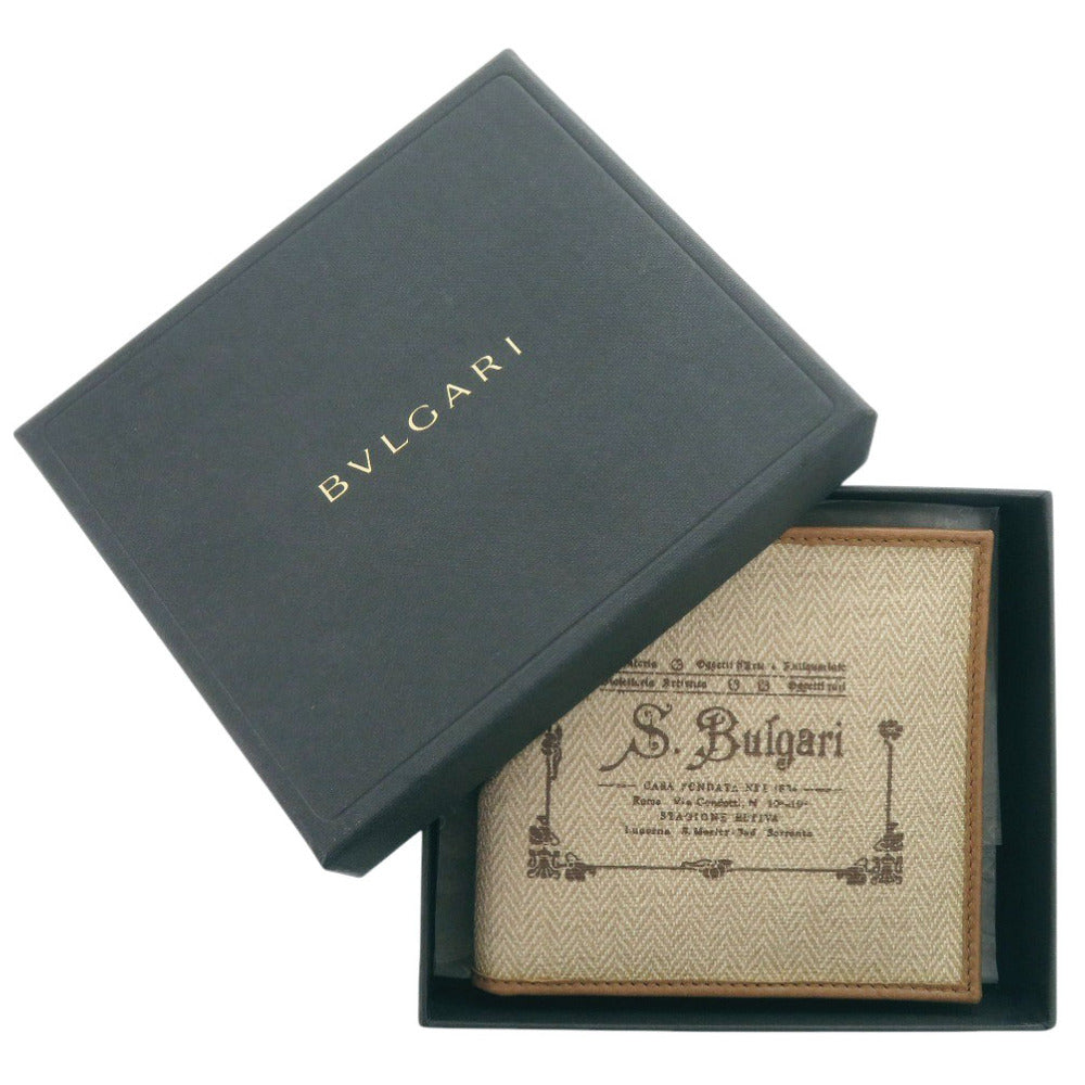 未使用 ブルガリ COLLEZIONE1910 キャンバス/カーフレザー ベージュ 二つ折り財布 1439【中古】BVLGARI