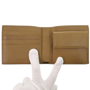 未使用 ブルガリ COLLEZIONE1910 キャンバス/カーフレザー ベージュ 二つ折り財布 1439【中古】BVLGARI