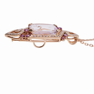 新品同様 クンツァイト14.25ct / サファイア0.80ct / ダイヤモンド0.57ct K18PG ペンダント ネックレス ブローチ ピンクゴールド ダイヤ ジュエリー 0036【中古】レディース