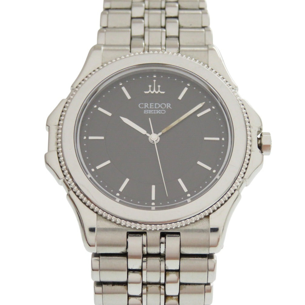 美品 セイコー クレドール パシフィーク GCAR007 8J81-6A20 SS K18ホワイトゴールド ブラック クオーツ 腕時計 シルバー 黒文字盤 0040【中古】SEIKO