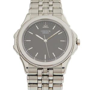 美品 セイコー クレドール パシフィーク GCAR007 8J81-6A20 SS K18ホワイトゴールド ブラック クオーツ 腕時計 シルバー 黒文字盤 0040【中古】SEIKO