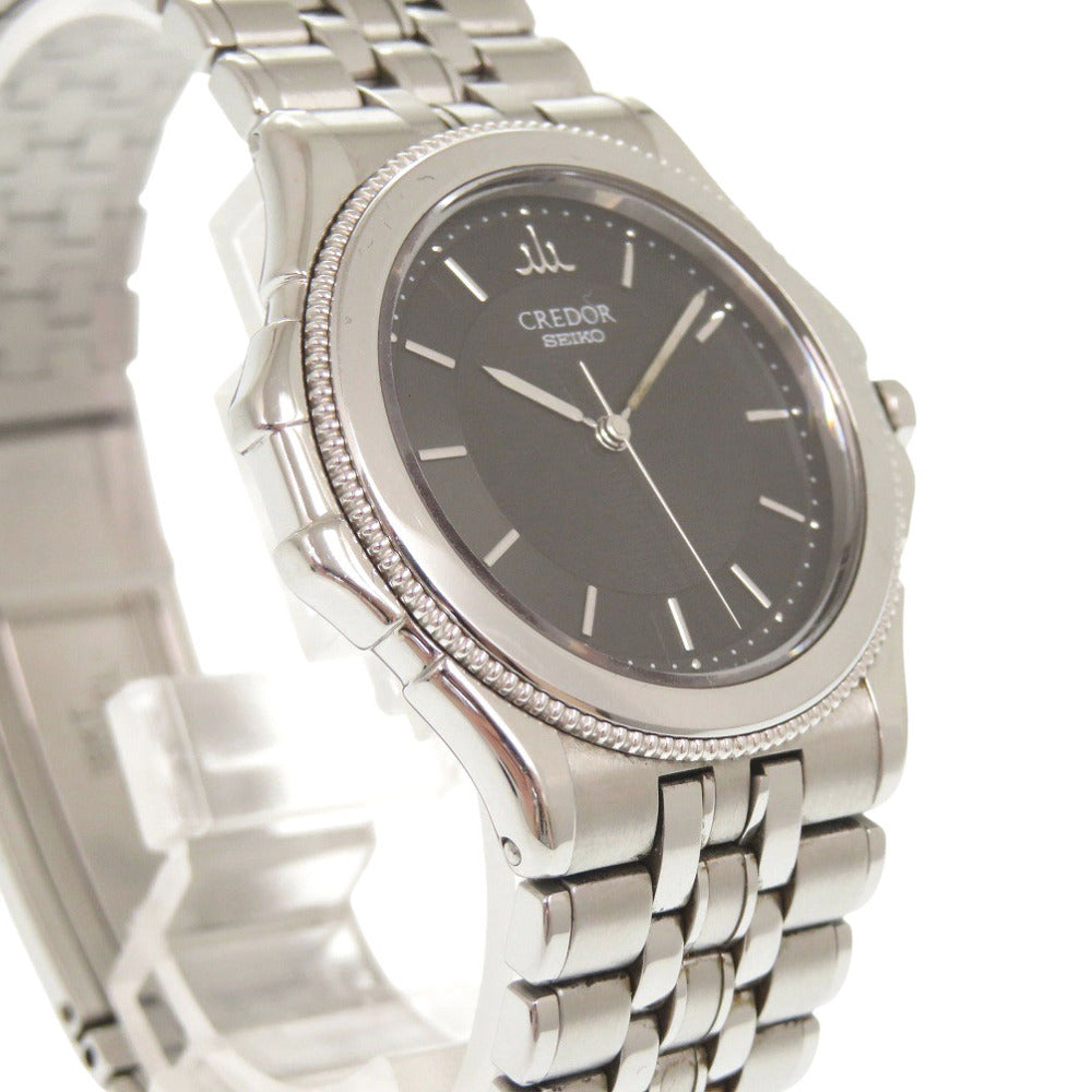 美品 セイコー クレドール パシフィーク GCAR007 8J81-6A20 SS K18ホワイトゴールド ブラック クオーツ 腕時計 シルバー 黒文字盤 0040【中古】SEIKO