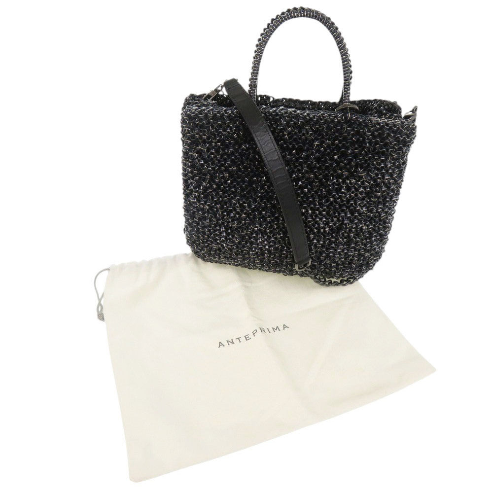 新品同様 アンテプリマ ワイヤーバッグ PVC シルバーネイビー系 ブラック 2WAY ハンドバッグ ショルダーバッグ 0061【中古】ANTEPRIMA