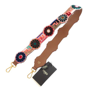 新品同様 フェンディ ストラップユー フラワー FFロゴ ピンク ベロア レザー ショルダーストラップ 0062【中古】FENDI