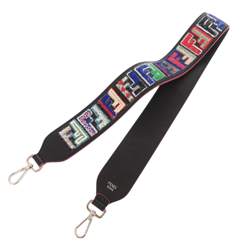 新品同様 フェンディ FFロゴ レザー スパンコール マルチカラー ショルダーストラップ 0065【中古】FENDI