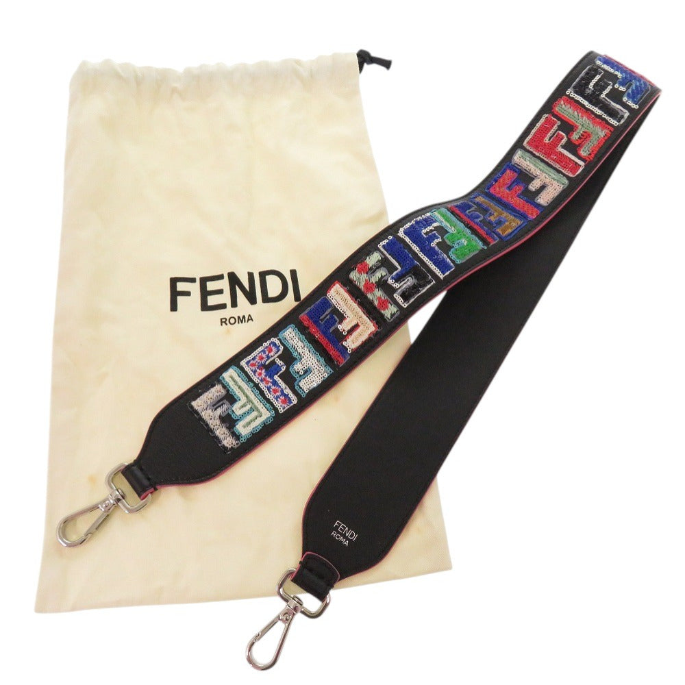 新品同様 フェンディ FFロゴ レザー スパンコール マルチカラー ショルダーストラップ 0065【中古】FENDI