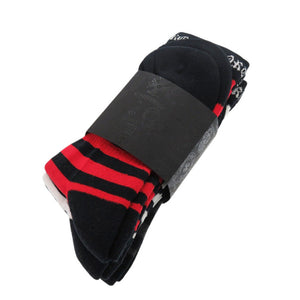 未使用 クロムハーツ 靴下 3点セット ボーダー柄 コットン ブラック レッド グレー ソックス 黒 0089【中古】CHROME HEARTS