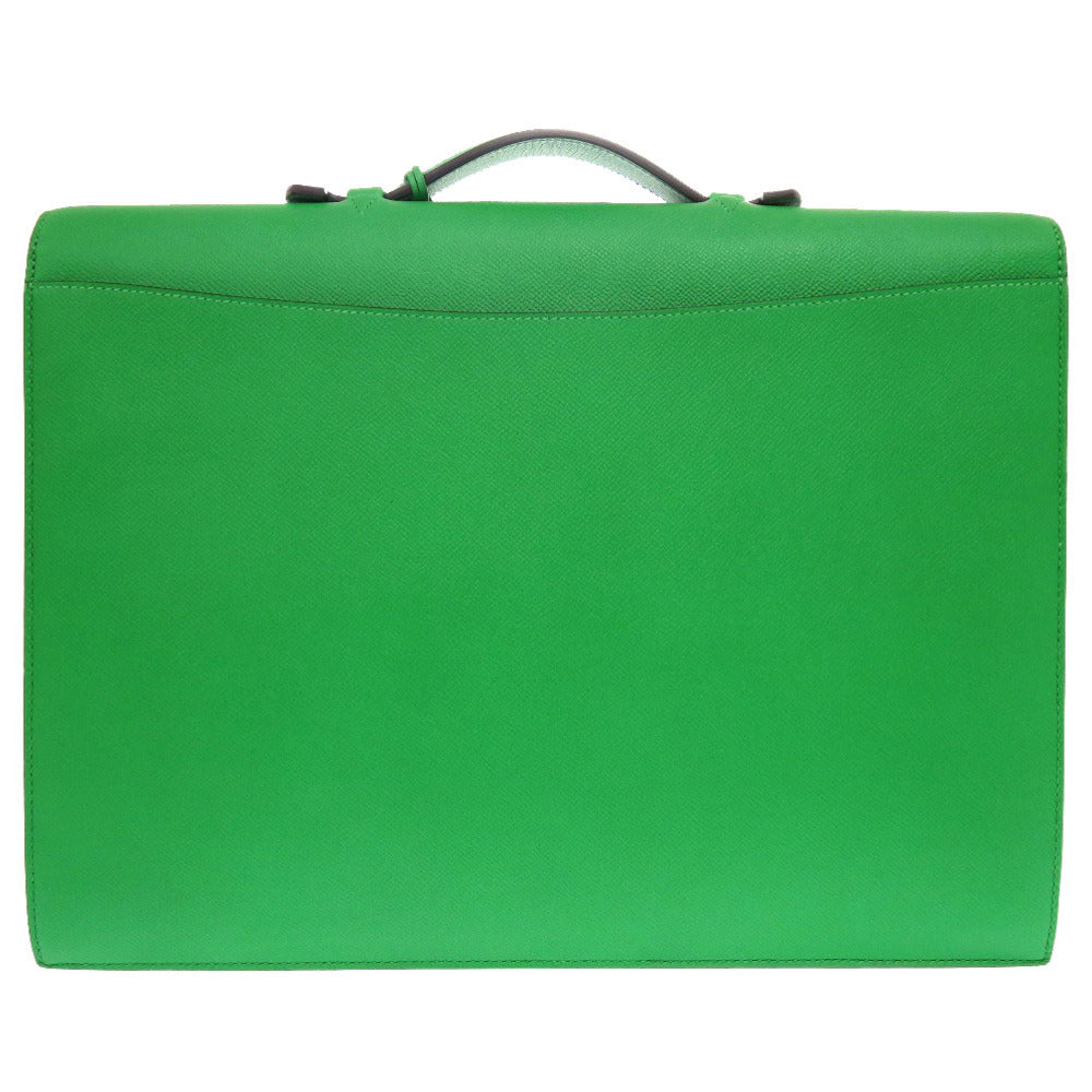 新品同様 エルメス サックアデペッシュ38 ヴォーエプソン バンブー シルバー金具 T刻印 ブリーフケース バッグ 緑 0125 【中古】 HERMES メンズ